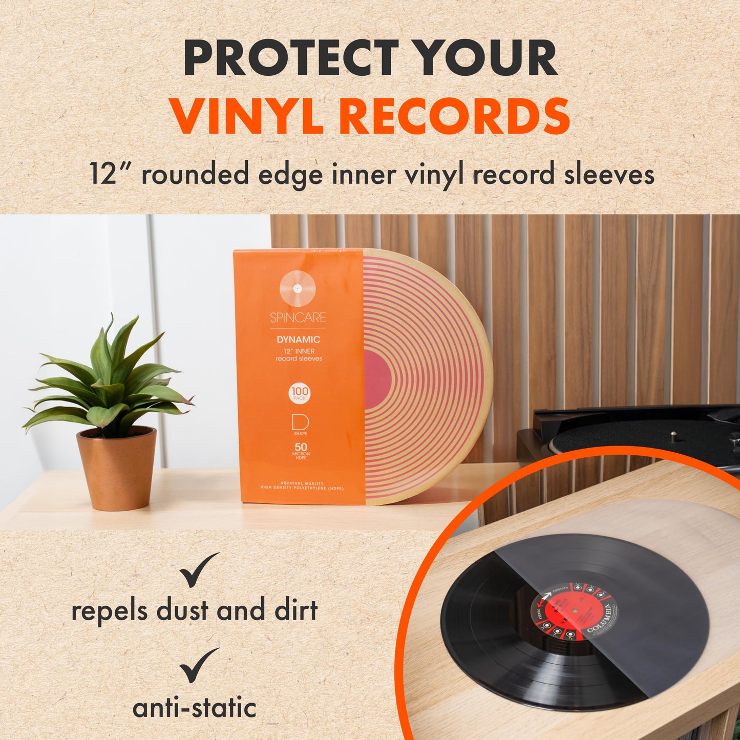 50x 12 Inch Anti Static Inner Vinyl Record Sleeves | Dynamic Rounded Bottom Plastic LP Sleeve | Replace Cardboard PVC & Paper Sleeves | Premium Quality 50 Micron HDPE - Won't Bunch Or Collapse