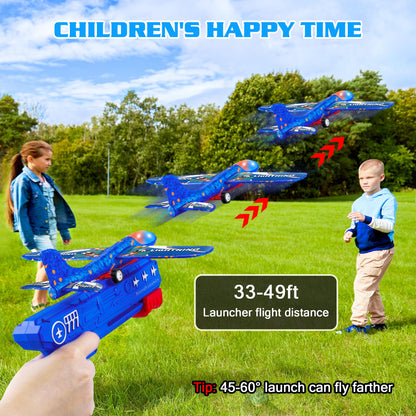 LJZJ 3 Pack Airplane Launcher Toys, 2 Flight Modes LED Foam Glider Catapult Plane, Outdoor Flying Toy for Kids, Birthday Gifts for Boy Girl 6+ Year Old, B-Day Party Supplies