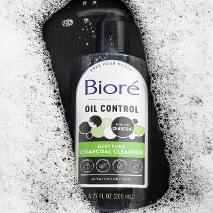Biore Deep Pore Charcoal Face Wash, Daily Facial Cleanser for Dirt & Makeup Removal, for Oily Skin, 6.77 Oz