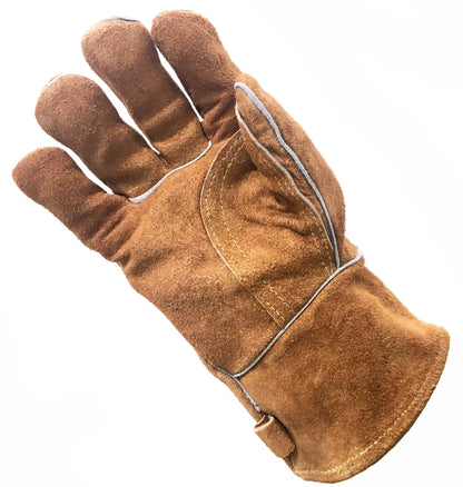 Cosystove Genuine Full Leather Heavy Duty Heat Resistant Gloves for Woodburner, Multi-Fuel Stoves Heavy Duty Safety Gauntlet Also for BBQs Pizza Ovens