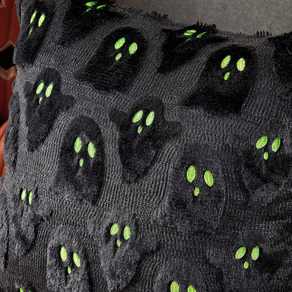 MIULEE Halloween Pillow Covers Cute Ghost Spooky Throw Pillows Set of 2 Soft Plush Faux Fur Decorative Cushion Covers for Couch Sofa Bed Porch Living Room Halloween Decor 18x18 inch Black