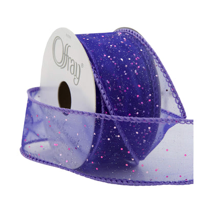 Offray Wired Edge Cosmic Glitz Craft Ribbon, 1 1/2-Inch x 9-Feet, Grape