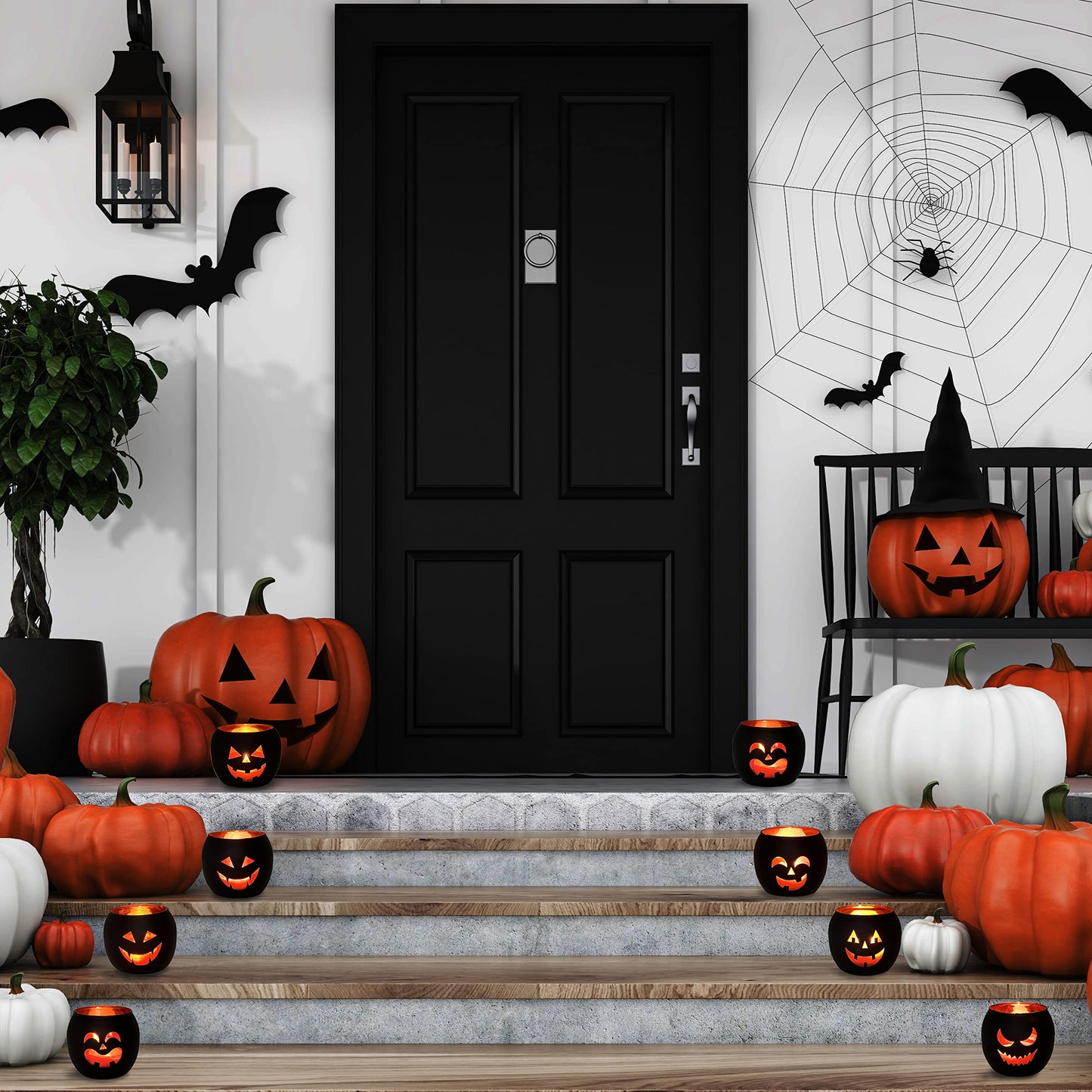 Halloween Table Decor Set of 6, Jack O Lanterns Black Glass Votive Tealight Candle Holders, Halloween Decorations Indoor Party Mantel Coffe Table Centerpiece Decor