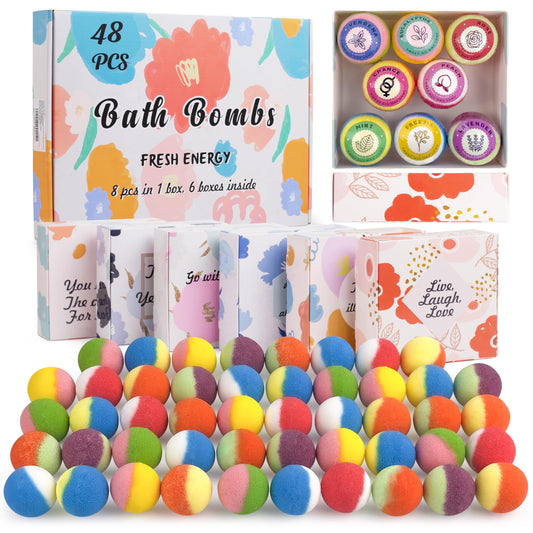 kainga Recka 48 Natural & Organic Bath Bombs for Women and Kids, Rich in Essential Oils, Relaxation and Stress Relief, BathBombs Gift Set for Mothers Day, Christmas, Valentines Day & Birthday