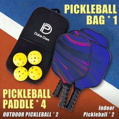 DULCE DOM Pickleball Paddles Set of 4, USAPA Approved Pickleball Paddles Rackets Set, 4 Lightweight Paddles with 4 Pickle Balls and Portable Bag for Beginners Indoor Outdoor Sports