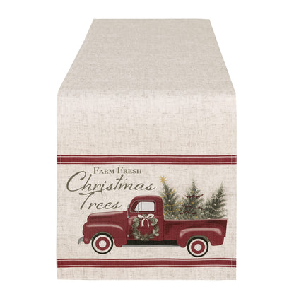 Newbridge Christmas Pine Hill Tree Farm Fresh Red Truck 72 Inch Long Table Runner, Nostalgic Retro Holiday Country Farm Truck No Iron and Stain Resistant Table Runner for Party, Banquet and Buffet