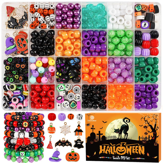 Dowsabel Bracelet Making Kit, Halloweens Beads for Bracelets Making Pony Beads Polymer Clay Beads Smile Face Beads Letter Beads for Jewelry Making, DIY Arts and Crafts Gifts for Girls Age 6-12