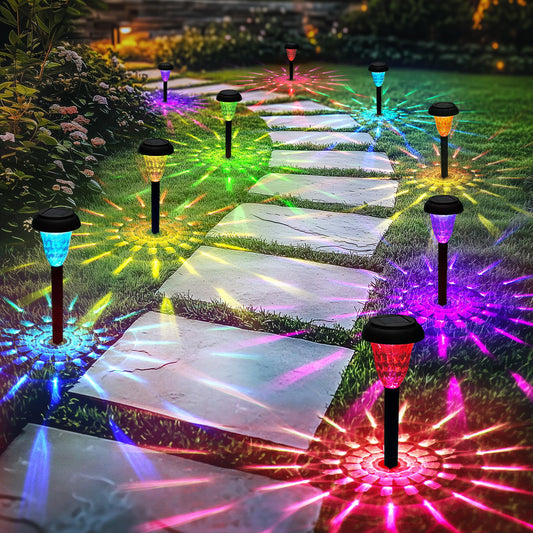 TISEJOY Solar Pathway Lights Outdoor Waterproof 12 Pack Color Changing Garden Light for Yard Patio Driveway Walkway Lawn Landscape Lighting for Outdoor 4th of July Decorations