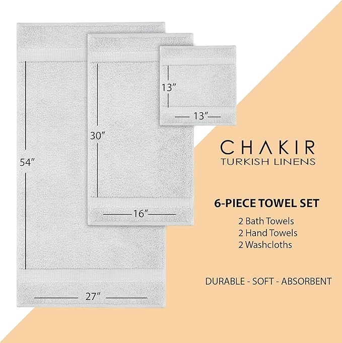 Chakir Turkish Linens Luxury Spa and Hotel Quality Premium Cotton 6-Piece Towel