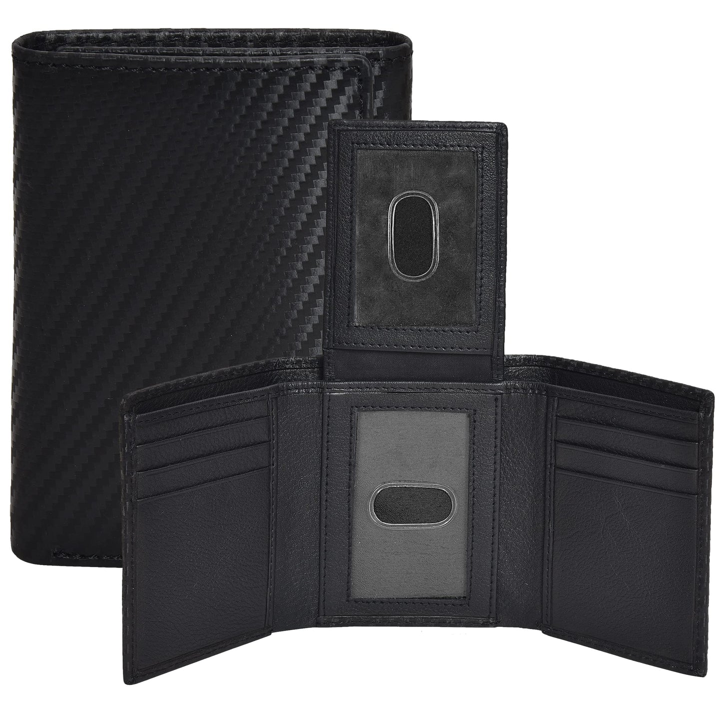 Black Leather Wallets | Trifold | 9 Credit Card Slots | Travel Friendly | RFID Blocking | 2 ID Slots