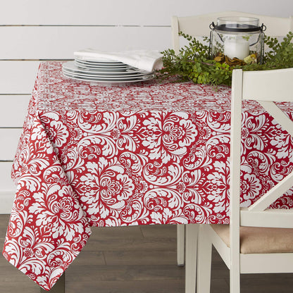 DII 100% Cotton, Machine Washable, Everyday Damask Kitchen Tablecloth for Dinner Parties, Summer & Outdoor Picnics - 60x84 Seats 6 to 8 People, Tango Red