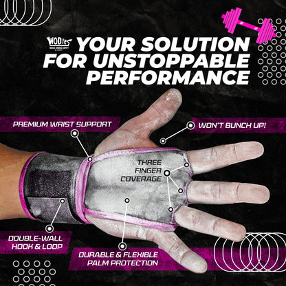 JerkFit WODies Gymnastics & Weightlifting Grips with Wrist Wraps – 3 Hole Versatile Gym Gloves for Pull Ups, Gym Training & Cross Training – Hand Grips Palm Protector for Men & Women