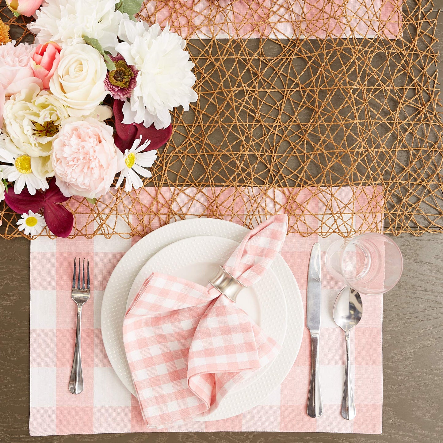 DII Gingham Check Tabletop Collection, Pink, Placemat Set