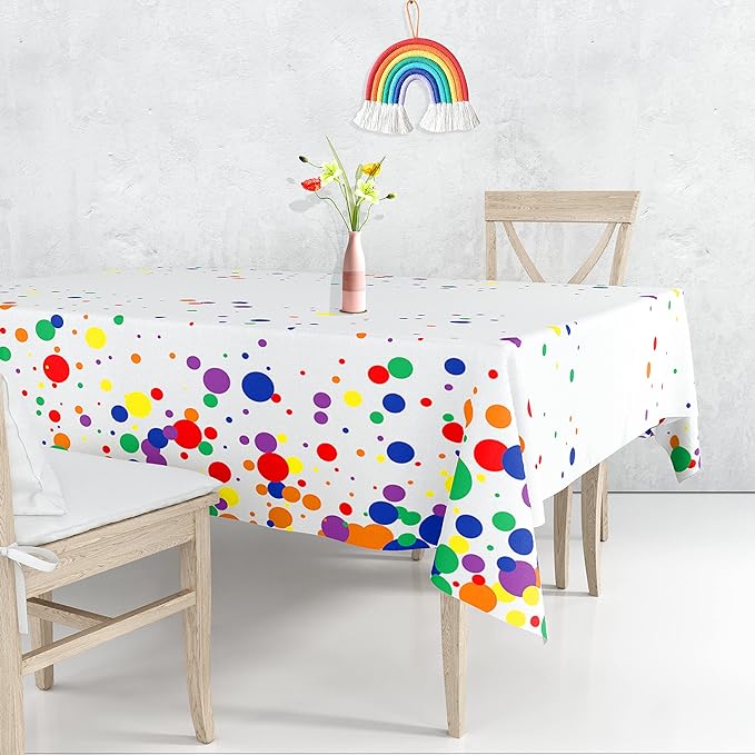 Rainbow Dot Tablecloth Colorful Polka Dot Tablecloth 54"x108" Rectangle Polyester Fabric Table Cover for Rainbow Birthday Baby Shower Christmas Carnival Festival Paint Theme Party Decor Supplies