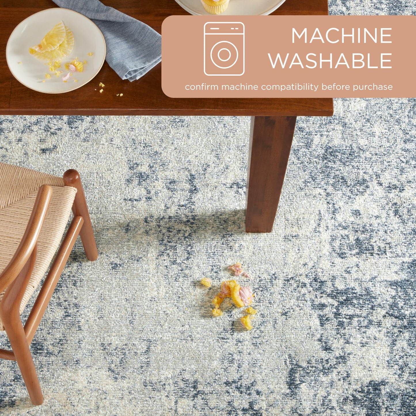 Town & Country Everyday Rein Abstract Cloud Everwash® Washable Area Rug with Non-Slip Backing, Pet Friendly Rug, Blue/Grey, 7'10"x10'2"