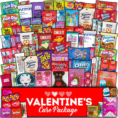 Valentine's Day Gift Care Package (50ct) Snacks Chocolates Candy Box Assortment Variety Bundle Present Kids Adults Boy Girl Guy Friend College Husband Wife Boyfriend Girlfriend Love