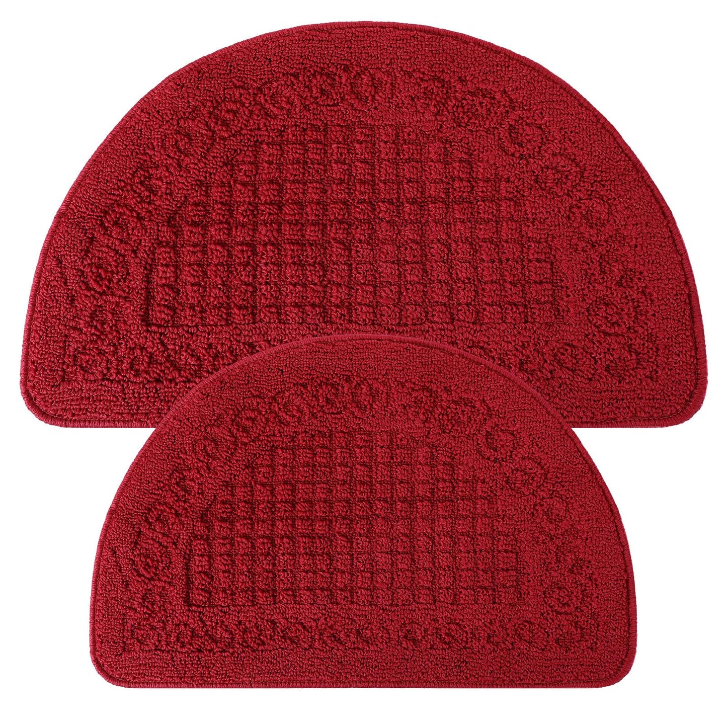 Drydiet 2 Pcs Kitchen Rugs 15 x 22 Inches 18 x 30 Inches Kitchen Mats Non Skid Washable Doormat Indoor Entrance Absorbent Standing Half Circle Carpet for Home Floor Patio Garage Door(Red)