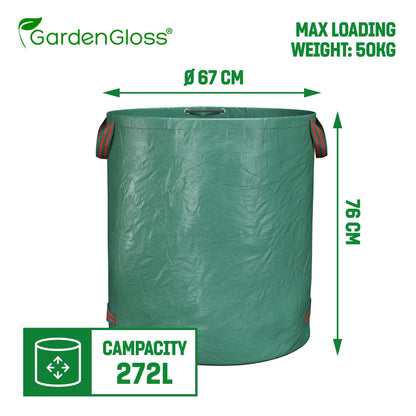 GardenGloss® Garden Waste Bags Heavy Duty with Handles (3pcs) - 272L High Capacity Garden Bag - UV Stable and Water Repellent - Reusable
