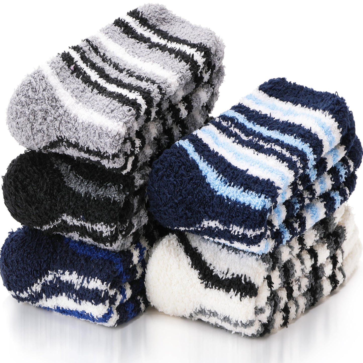 EBMORE Fuzzy Socks - Men & Women's Fluffy Warm Winter Thick Cozy Slipper Cabin Soft Stocking Stuffers Socks (Dark Stripes)