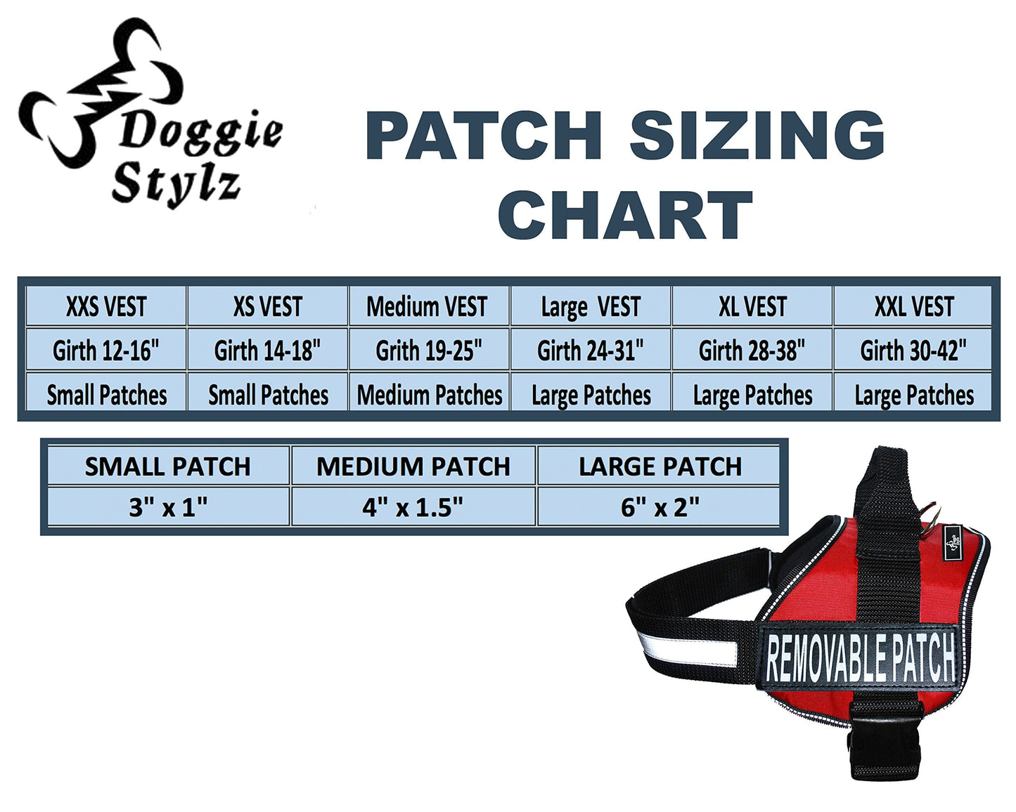 Doggie Stylz Set of 2 Reflective Service Dog Removable Patches with Hook Backing for Working Dog Harnesses & Vests. Durable and Interchangeable - (Large 6" X 2")