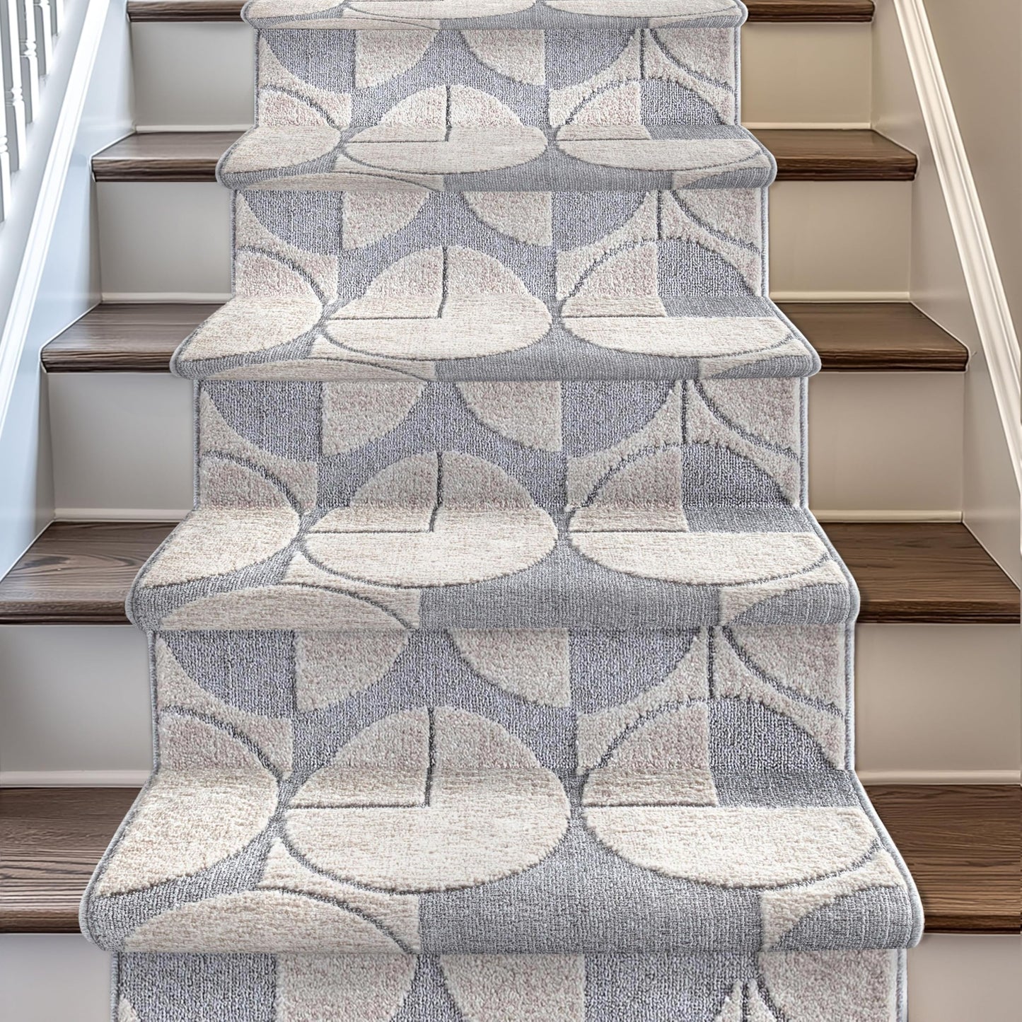 Well Woven Custom Size Hallway & Stair Runner- Harlow Harmony Ivory/Grey 27 Inches Wide x 35 Feet Long Runner (27" x 35') Runner Rug - Modern Geometric Pattern, Ultra-Soft, Easy-Clean