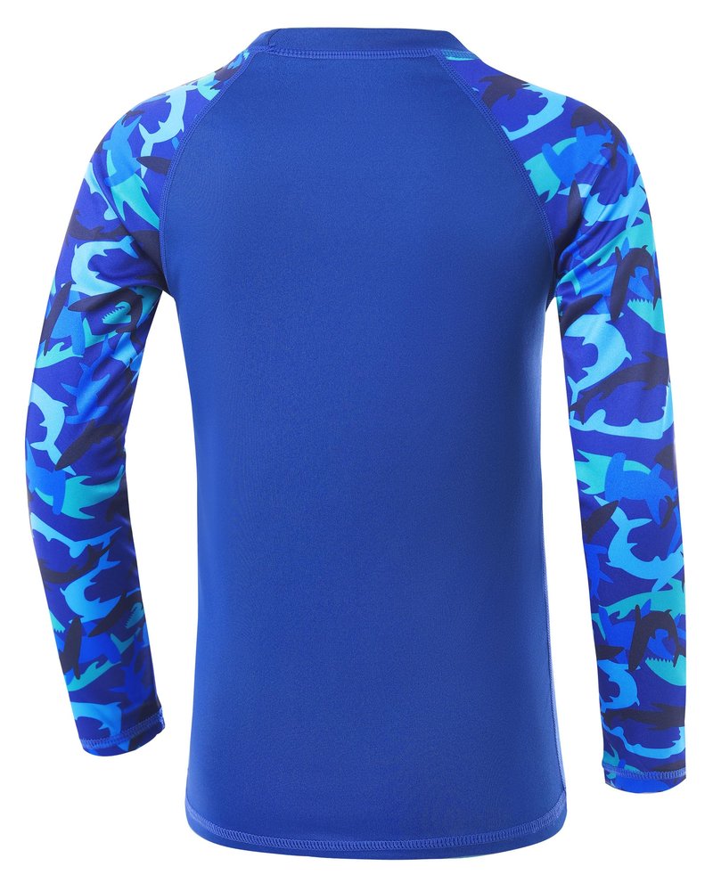 DRONIRING Boys' UPF 50+ Rash Guard Swim Shirts, Youth Kids UV Sun Protection Long Sleeve, Water Shirts for Fishing Beach Ocean Blue