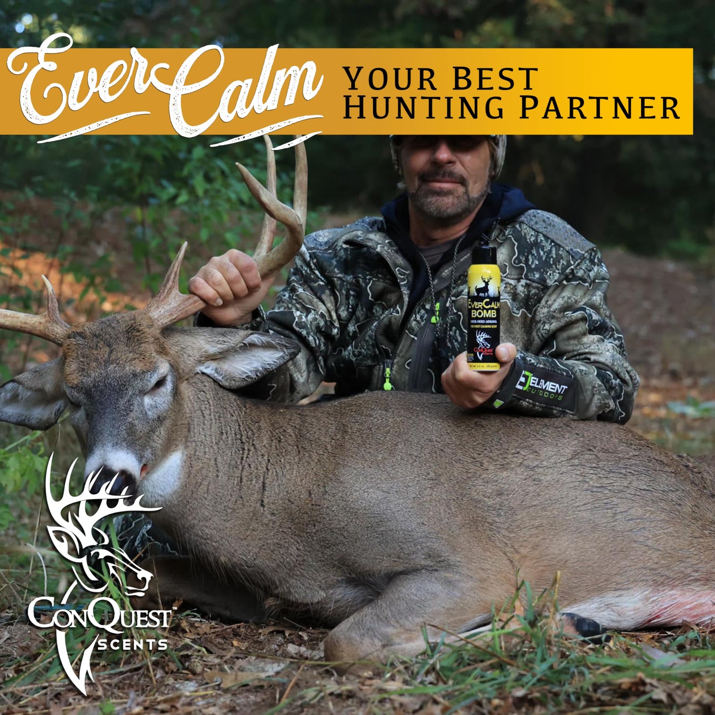 Conquest Scents EverCalm Deer Scent Bomb – Deer Attractant Spray & Calming Scent, All-Season Effectiveness, Versatile Hunting Aerosol Canister, 7.0 oz