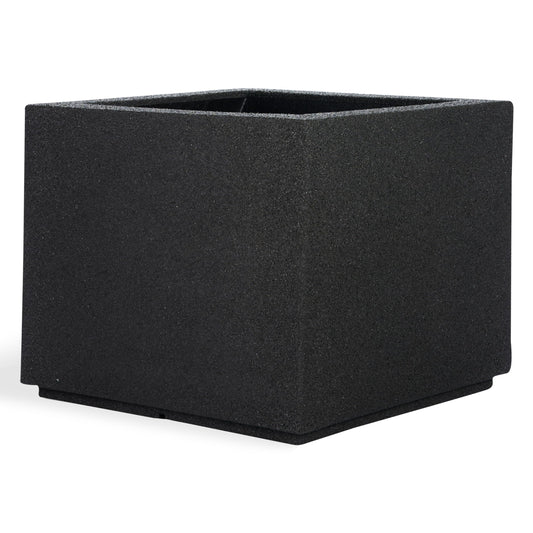 PolyStone Monterray Cube Planter – 23" x 19" x 19" – Large Square Indoor/Outdoor Planter Box for Patio & Garden – Modern Stone-Look Resin – All-Weather w/Drainage Holes - Made in USA – Black Granite