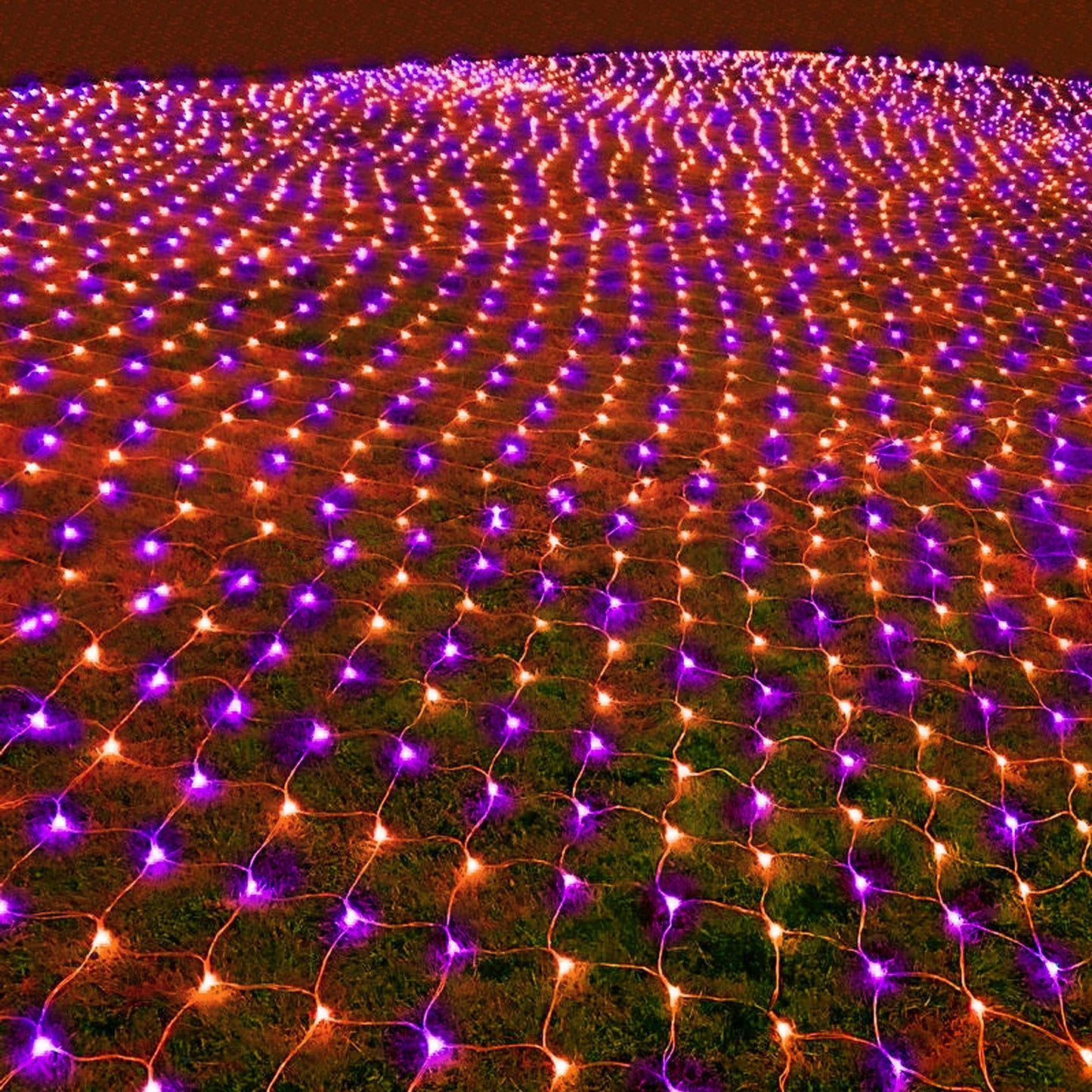 Dazzle Bright Halloween 200 LED Net Lights, 9.8 FT x 6.6 FT Connectable Mesh Lights with 8 Lighting Modes, Halloween Decorations for Indoor Outdoor Bush Yard Garden Decor (Purple & Orange)