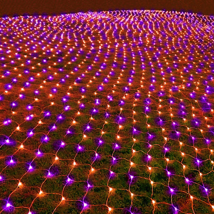 Dazzle Bright Halloween 200 LED Net Lights, 9.8 FT x 6.6 FT Connectable Mesh Lights with 8 Lighting Modes, Halloween Decorations for Indoor Outdoor Bush Yard Garden Decor (Purple & Orange)