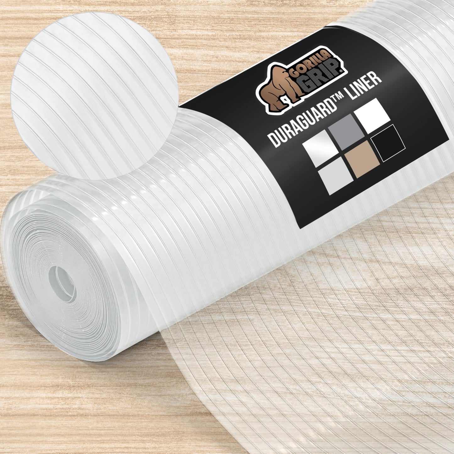 GORILLA GRIP DuraGuard Shelf Liner, Non-Adhesive Cabinet Liners for Kitchen Drawers, Shelves, Refrigerator, Pantry Storage, Bathroom Closet, Durable Waterproof BPA Free Ribbed Plastic, 12x20 Clear