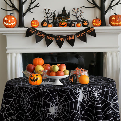 60 Inch Round Polyester Tablecloth, Halloween Black Spider Web Table Cloth, Spillproof Washable Polyester Table Cover - Perfect for Halloween Party Decorations
