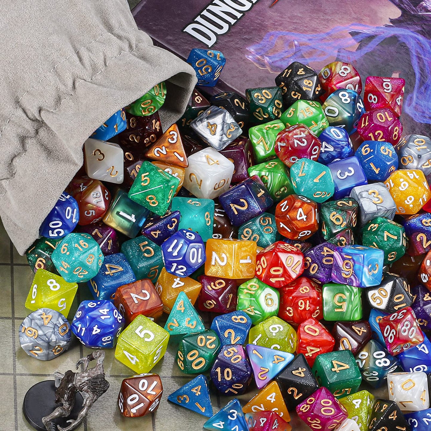 DND Dice Set - 20X7(140pcs) Polyhedral Dice for Dungeons and Dragons D&D RPG MTG Table Games with 1 Large Flannel Bag
