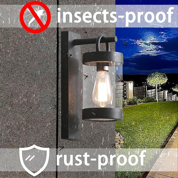 Outdoor Dusk to Dawn Wall Lights Modern Exterior Wall Mount Lantern Fixture Aluminum E26 Lamps Waterproof Porch Light for Patio Garage Front Door Garden Yard (Bulbs Not Included), Black