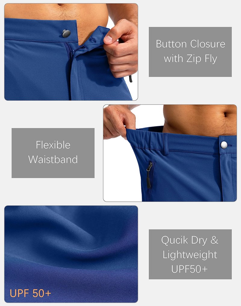 Pudolla Men's Hiking Cargo Shorts 9" Lightweight Outdoor Work Shorts for Men Travel Golf Camping Casual with 5 Zipper Pockets(Royal Blue XX-Large)
