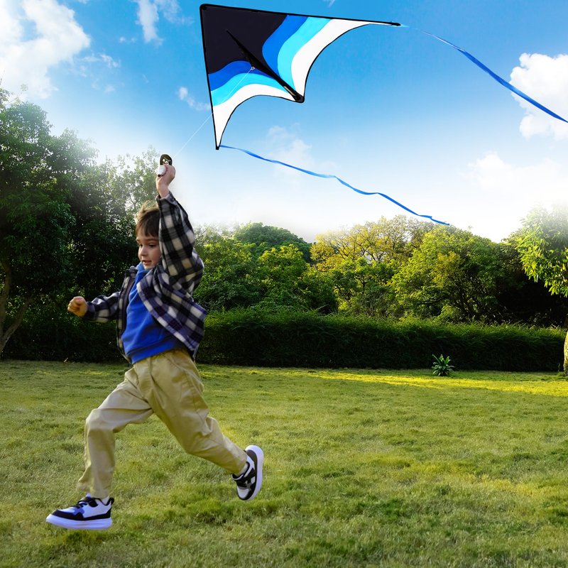 SYNCFUN Large Delta Kite Gradient Blue– Easy to Fly for Kids and Adults, Beach Kite with 328 ft String for Outdoor Games and Activities