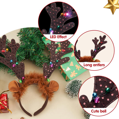 JOYIN Christmas 2PCS Light Up Cute Reindeer Headband Adult Kids Party Favor Supplies, Xmas Accessories for Christmas Holiday Parties, Annual Holiday, Photos Booth