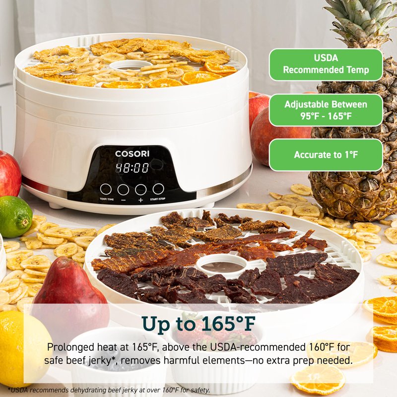 Cosori Food Dehydrator Machine for Jerky, 5 BPA-Free Trays with 165°F Temperature Control and 48H Timer, 350W Dryer for Fruit, Herbs, Meat, Veggies and Dog Treats, 50-Recipes Book Included