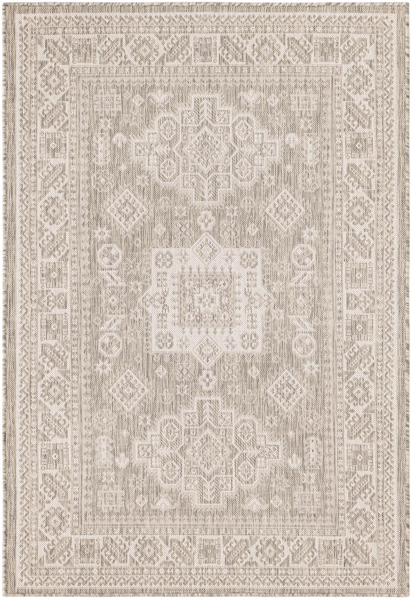 Rugs.com - Outdoor Aztec Rug – 4' 1 x 6' 1 Light Gray Indoor/Outdoor Rug – Weather-Resistant Flatweave for Patios, Decks, and Porches