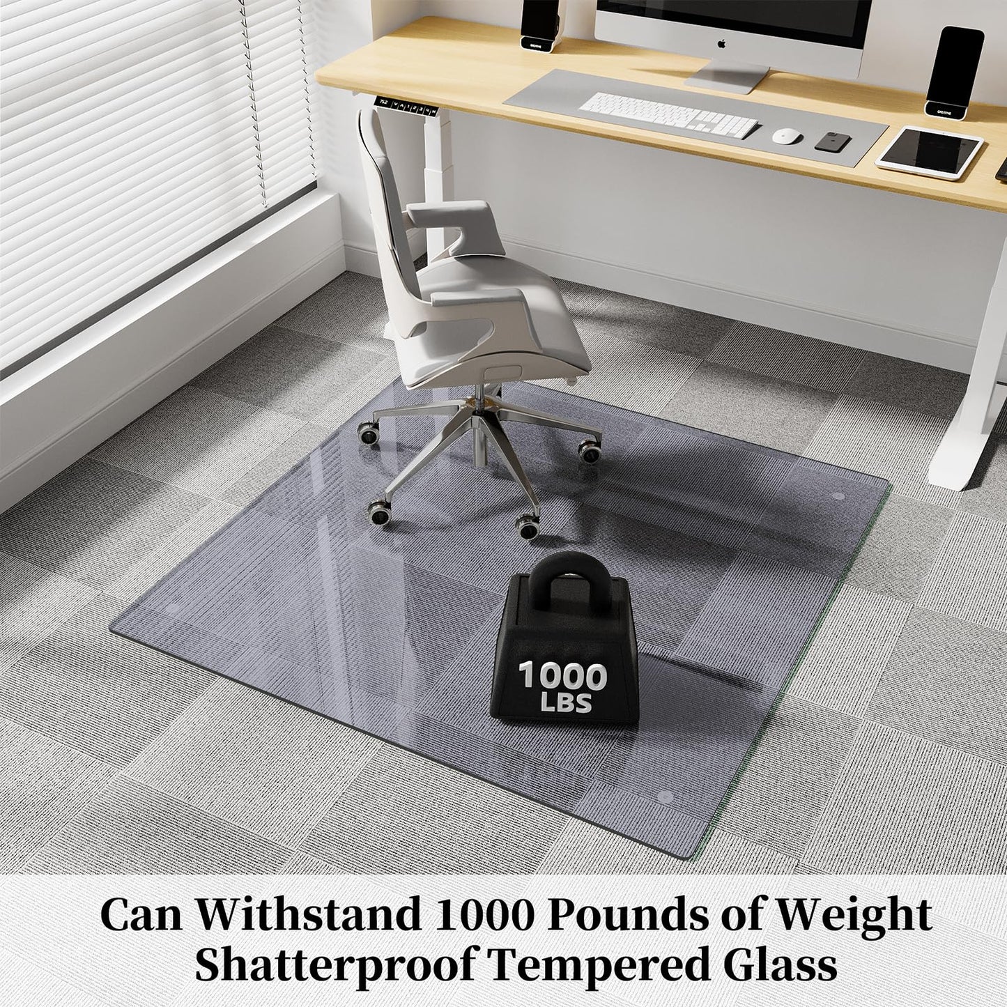 FlyEcho Glass Chair Mat 46" x 46" Heavy Duty Tempered Glass Office Chair Mat, Glass Floor Mat with Round Corner and Polished Edge for Smooth Glide, Carpet Hardwood Floor Protector