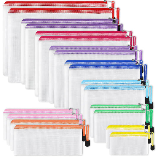 EOOUT 20pcs Mesh Zipper Pouch, Waterproof Zipper Bags, 8 Sizes Plastic Travel Pouch, 10 Colors, Multipurpose for Board Game, Travel Storage, School Supplies, Office Appliances, Home Organize
