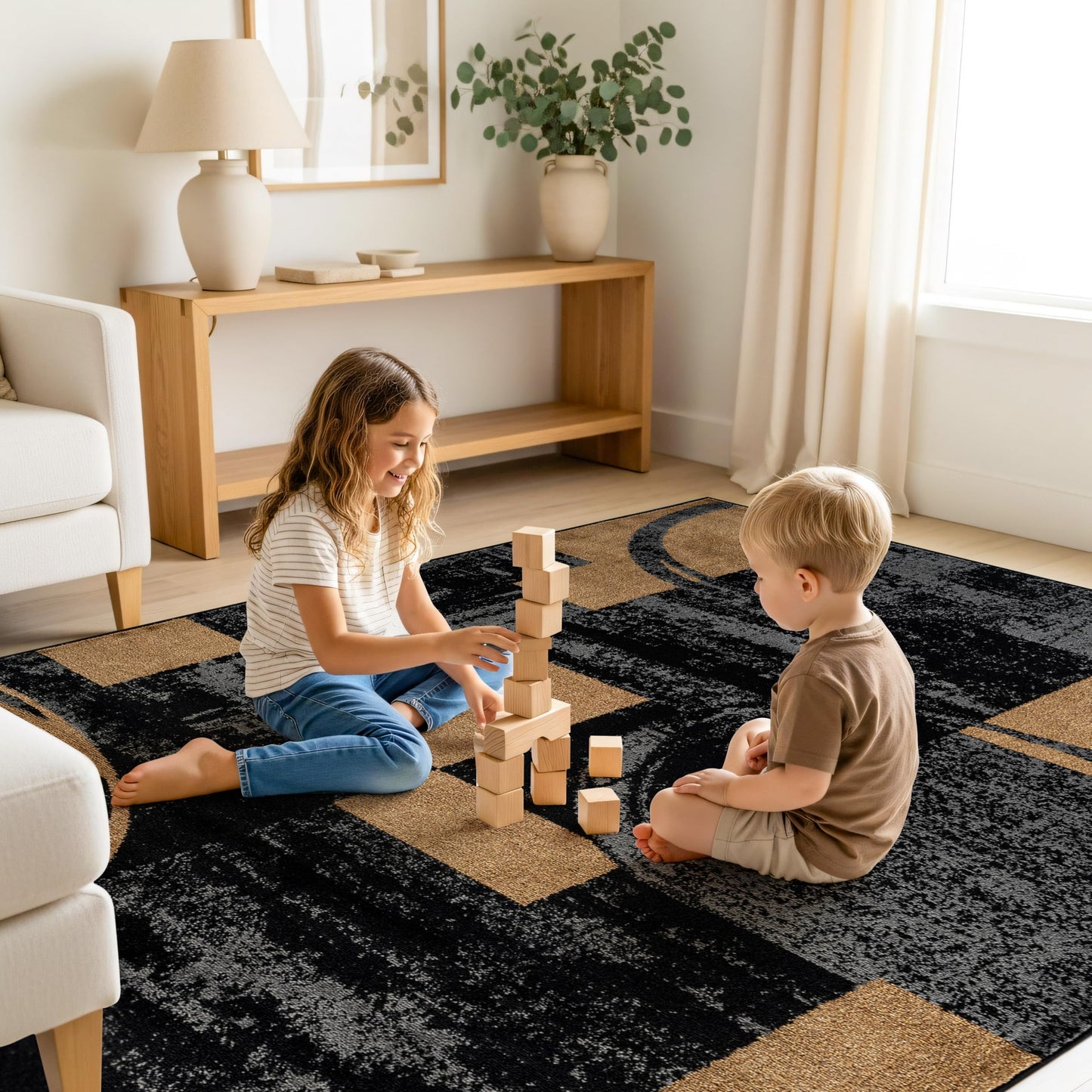 Rugshop Contemporary Circle Design Area Rug, Fade-Resistant Carpet for Living Room, Dining Room, or Home Office 5'3" x 7'3" Jute