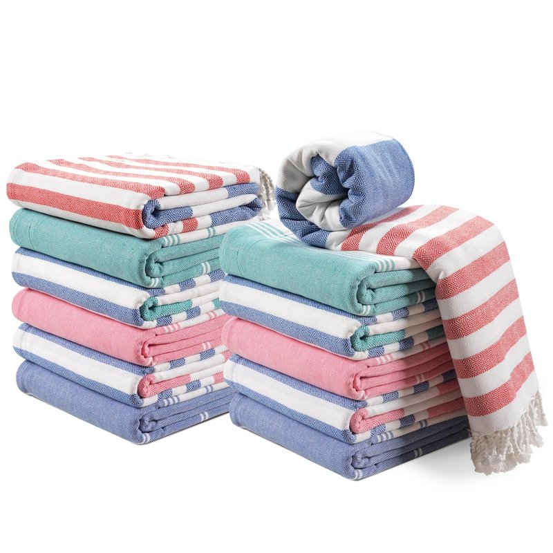 Lane Linen Beach Towels 12 Pack - Oversized & Pre-Washed Large Beach Towel Set - Stylish Pool Towels For Adults, Quick Dry, Soft & Lightweight Lightweight Travel Towel Pack, 39"x71" - Seaside Symphony