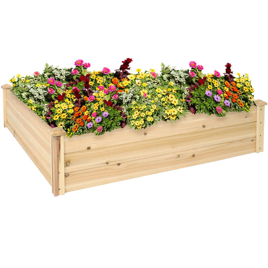 Sunnydaze Square Wood Raised Garden Bed - Outdoor Elevated Planter Box for Flower, Vegetable, and Herb Gardening - 4’ x 4’