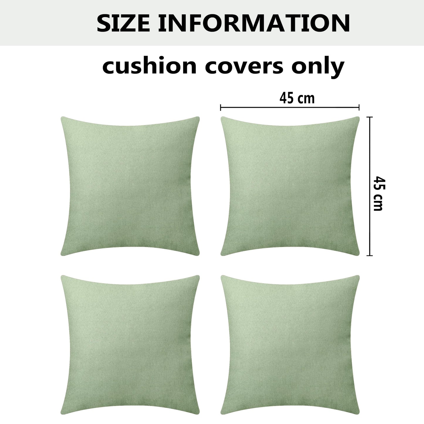Home Brilliant Sage Green Cushion Covers 45 x 45 for Garden Furniture, Decorative Outdoor Cushions Covers Waterproof, 18x18 inches, Pack of 4, Sage Green
