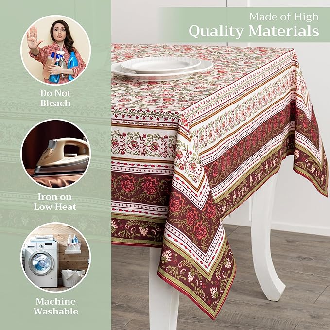 Maison d' Hermine Table Cloth Rectangle Table 100% Cotton 54 x 72 Inches Fall Tablecloth Reusable Everyday Use for Thanksgiving Christmas Decorations Dining Farmhouse Party (Reveillon Au Jardin)