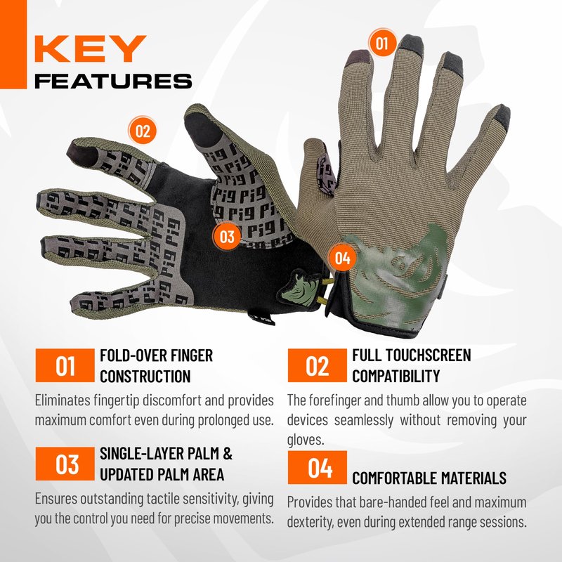 PIG FDT Delta Utility Gloves, Touchscreen Compatible, High Dexterity for Shooting Sports, 1 Pair, Ranger Green, Small