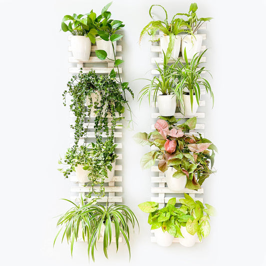 ShopLaLa Wooden Wall Hanging Planter - 2 Pack Wall Plants Holder for Flower Pot Indoor Outdoor Large Rustic White Wood Vertical Herb Garden System Boho Countryside Theme Decor 47.2" (120cm)