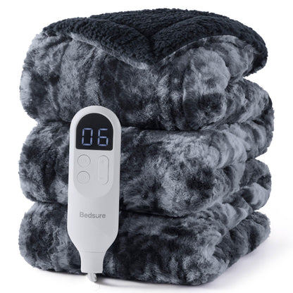 Bedsure Electric Blanket King Size - Dual Control Heated Blanket King Size, Fast Heating with 10 Time Settings & 10 Heat Settings, Warm Gift for Grandma (100x90 inches, Grey)