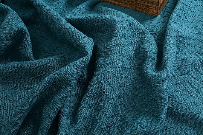 BELIZZI HOME 100% Cotton Bed Blanket, Breathable Thermal Blanket Twin Size, Soft Chevron 60 inch x90 , Perfect for Layering Any All Season, Teal